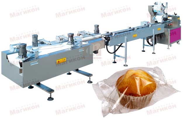 Горизонтальная линия DC-200 для упаковки кексов в пакет «флоу пак» 